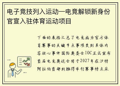 电子竞技列入运动—电竞解锁新身份官宣入驻体育运动项目
